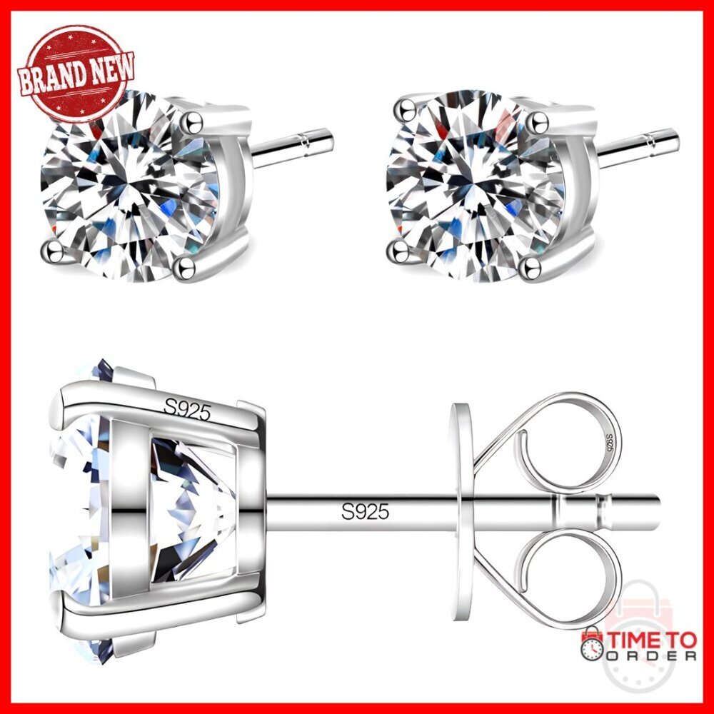 Moissanite Stud Earrings, D Color VVS1, Sterling Silver, Hypoallergenic